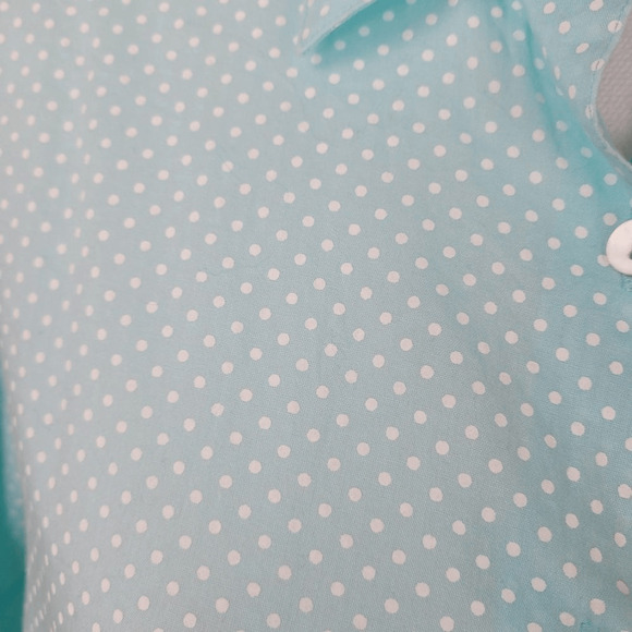 Foxcroft White Polka Dots on Light Blue Button Down Shirt Size 10 (2675) - Picture 3 of 7